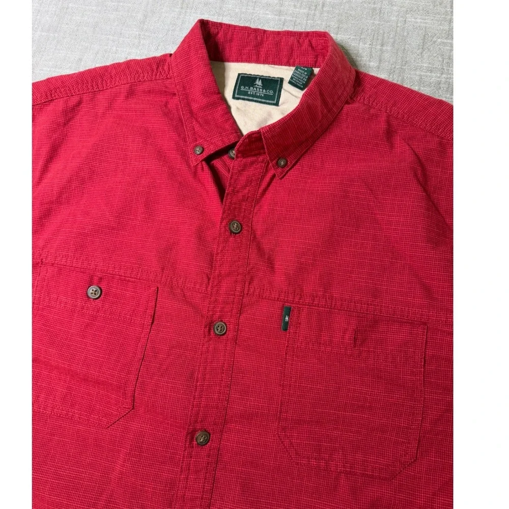 GH Bass & Co Mens Red‎ Short Sleeve Button Down Shirt Large 5277003 Crosshatch